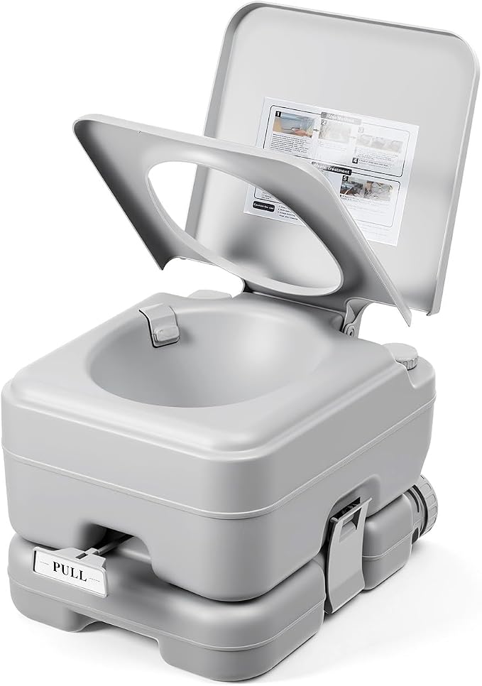 Garvee Portable Travel Toilet, T Outlet Water, RV Potty | 3.2 Gal Waste Water Tank & 3.2 Gal Flush Tank, Indoor Outdoor Push-Button Pressurized Flush Commode for Camping Boating