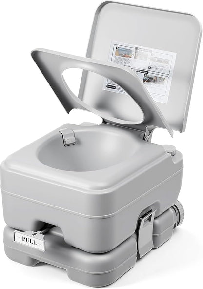 Garvee Portable Travel Toilet, T Outlet Water, RV Potty | 3.2 Gal Waste Water Tank & 3.2 Gal Flush Tank, Indoor Outdoor Push-Button Pressurized Flush Commode for Camping Boating