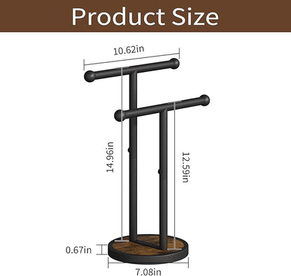 YINMIT Hand Towel Stand with Heavy Wood Base, Free Standing Towel Rack Double T-Shape Hand Towel Holder for Bathroom, Countertop Towel Holder for Bathroom, Kitchen, Countertop Vanity