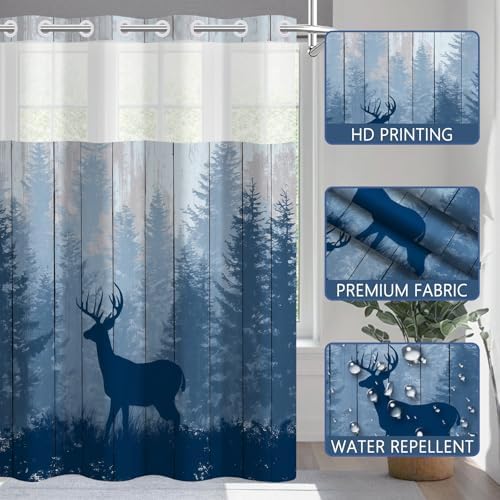 No Hook Shower Curtain with Snap in Liner 71x74 Inch