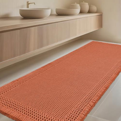 IM HOME Extra Large Waffle Bath Mat, Boho Bathroom Rugs Absorbent Non Slip, Ultra Soft Bathroom Mat,Machine Washable Knit Bath Rug with Border for Bathroom,Bedroom,Kitchen,Shower, 6'x2', Burnt Orange