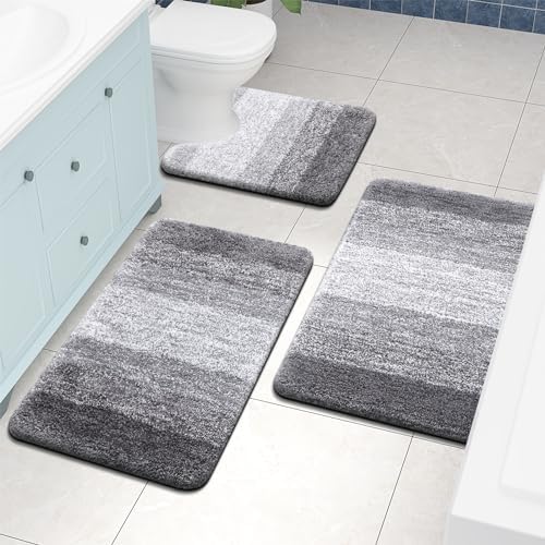 Arotive Microfiber Bathroom Rugs, Soft Absorbent Contour Toilet Rugs, 24x20