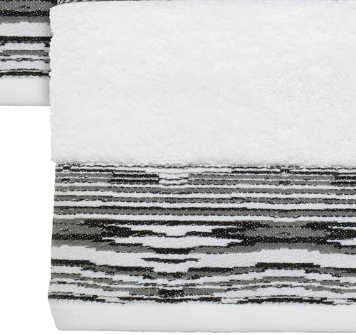 Nicole Miller - Towels, 4pc Soft & Absorbent Towel Set, Dorm Room Essentials (Syndey Collection, White/Black)