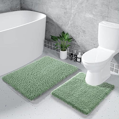 Yimobra U Shaped Toilet Bath Rug, Fluffy Plush, Super Shaggy Soft Non Slip, Water Absorbent Microfiber Bath Mat, Dries Quickly, Machine Washable Thick Bathroom Rugs, 20"x 24", Pure Light Green