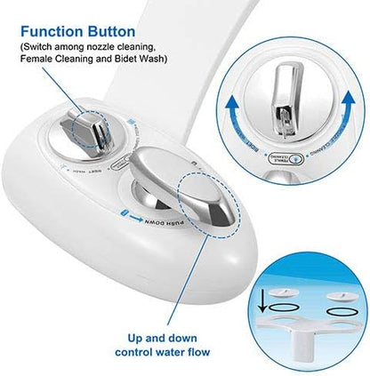 iMounTEK Fresh Cold Water Spray Bidet, Self-Cleaning Dual Nozzle Bidet, Water Pressure Control Handle & Mode Switch, Frontal Rear/Feminine Wash, Non-Electric Mechanical Toilet Seat Cover Attachment