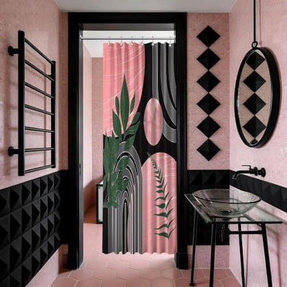 Black and Pink Stall Shower Curtain, 36X72 in Narrow Small, Mid Century