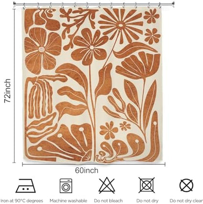 Matisse Flower Shower Curtain 60Wx72L Inch Abstract Retro Aesthetic Minimalist Vintage Art 70s Modern Burnt Orange Bathroom Set Accessories Decor with 12 Pack Hooks