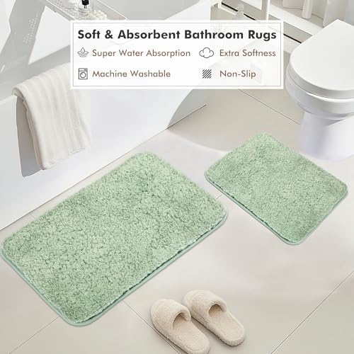 Green Bathroom Accessories Set - 20PCS Glass Bathroom Set with Shower Curtain and Rugs, Soap Dispenser, Soap Dish, Cup, Qtip Jar, Toothbrush Holder, Stylish & Functional Bath Decor for Home, Apartment