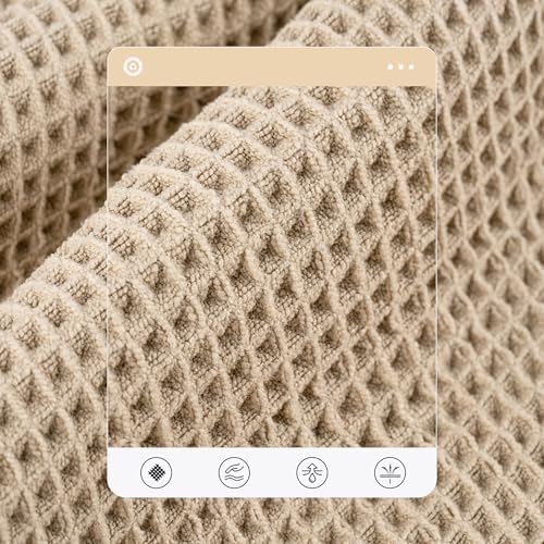 POLYTE 430 GSM Poly Blend Microfiber Quick Dry Waffle Bath Towel Set of 6