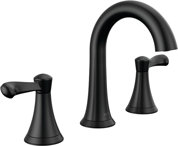 Delta Faucet Esato Widespread Bathroom Faucet 3 Hole, Matte Black Bathroom Faucet, Bathroom Sink Faucet, Drain Assembly Included, Matte Black 35897LF-BL