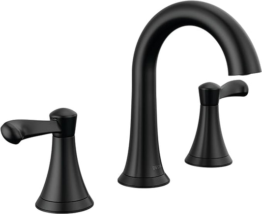 Delta Faucet Esato Widespread Bathroom Faucet 3 Hole, Matte Black Bathroom Faucet, Bathroom Sink Faucet, Drain Assembly Included, Matte Black 35897LF-BL