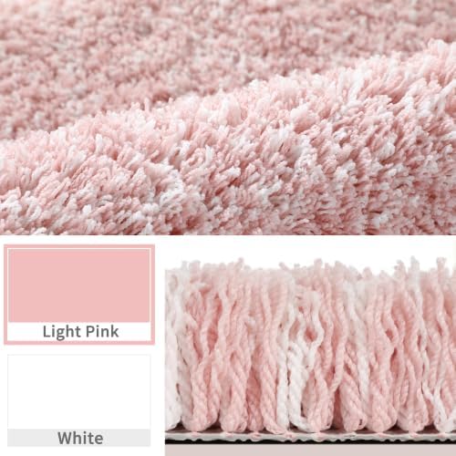 Yimobra Luxury Bathroom Rugs, Fluffy Bath Mats, Non Slip, Water Absorbent Microfiber, Machine Washable, Plush Carpet Shower Rugs, Thick Matts for Bathroom Floor&Tub, 44" X 24", Light Pink and White