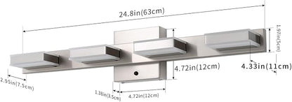 mirrea 24" 4 Light 3CCT LED Brushed Nickel Bathroom Vanity Light Fixture | Over Mirror,Bathroom lighting,3000K/4000K/5000K ,Dimmable,Rust-resistant,Moisture-resistant,Acrylic shade,Wall Mount