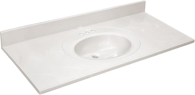 Design House Cultured Marble Vanity Top, 49 in W x 22 in D, Integrated 4 in Centerset Oval Sink & Backsplash, Ivory Swirl, 586347 | With Backsplash, , Countertop, Classic, Cultured Marble, Bath, 586347