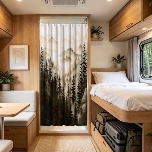 Dark Brown Forest Stall Shower Curtain, 47X64 in Narrow Small, Mountain