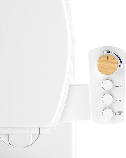 Bidet Attachment for Toilet Seat, Ultra Slim | Easy Control | Adjustable Water Pressure | Non-Electric Self-Cleaning Dual Nozzle | Cold Water Bidet for Frontal & Rear Wash, Bamboo Knob