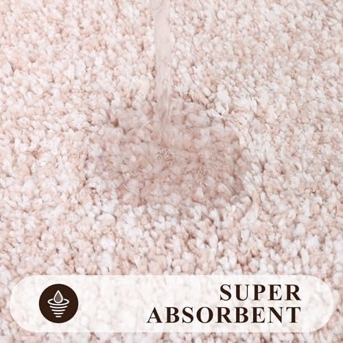 Pauwer 3 Piece Bathroom Rug Set, Non Slip Washable Bath Mat, Dusty Pink