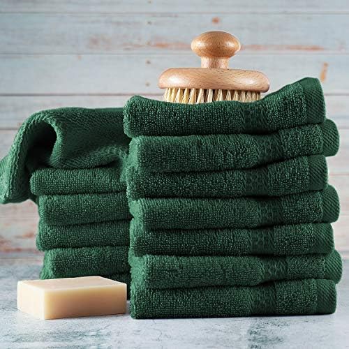Hearth & Harbor Washcloths 12 Pack - 100% Cotton Washcloth for Body and face, High Absorbent and Soft 13"x13" Body Wash Cloth, Quick Dry - Hunter Green Washcloths