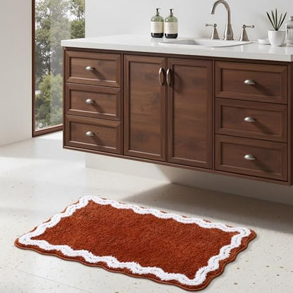 TRUEDAYS Terracotta Scalloped Bath Mat - Soft Microfiber Bathroom Rug, Non-Slip Cute Mat for Tub & Shower, Aesthetic Decor for Modern Bathrooms,32x20 Inches