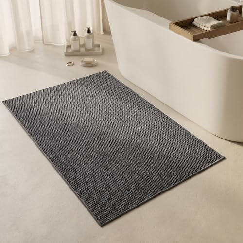 Triohero Large Bathroom Rugs Non Slip Washable Bath Rugs Super Absorbent Bathroom Rug Thin Quick Dry Low Pile Bath Mats, Dark Grey 36"x48"
