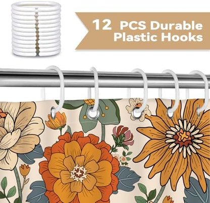 Orange Boho Floral Shower Curtain for Bathroom 72 x 72 inch