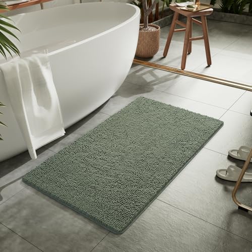 LOCHAS Luxury Bathroom Rug Shaggy Bath Mat 24 x 44 Inch, Sage Green