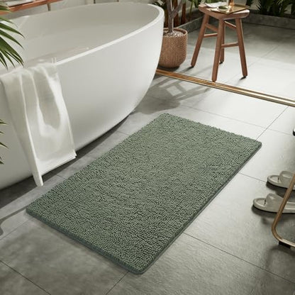LOCHAS Luxury Bathroom Rug Shaggy Bath Mat 24 x 44 Inch, Sage Green