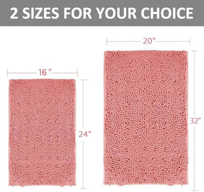 Pink Bathroom Rugs Chenille Bath Mat Set 2-Piece Bath Rugs for Bathroom Extra Soft Bath Mats for Bathoom Non Slip Absorbent Shag Bathoom Carpet