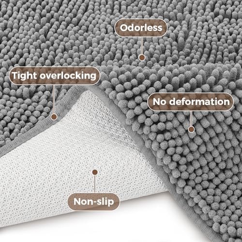 Bcoimo Bath Rug Mat Sets, 2 Piece Extra Soft Chenille Gray Bathroom Mat Set