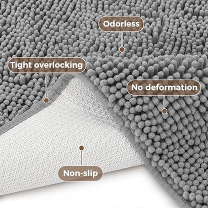 Bcoimo Bath Rug Mat Sets, 2 Piece Extra Soft Chenille Gray Bathroom Mat Set