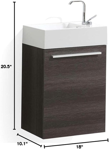 Blossom 18-Inch Floating Bathroom Vanity with Acrylic Sink, All-Wood Construction, Space-Saving Wall Mounted Vanity Cabinet for Compact Bathrooms, Modern Design Bathroom Sink Cabinet, Dark Oak