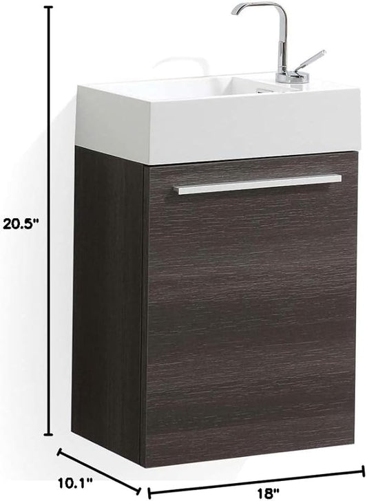 Blossom 18-Inch Floating Bathroom Vanity with Acrylic Sink, All-Wood Construction, Space-Saving Wall Mounted Vanity Cabinet for Compact Bathrooms, Modern Design Bathroom Sink Cabinet, Dark Oak