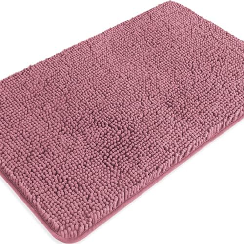 Dusty Rose Bathroom Rugs – Absorbent and Washable Bath Mat, Non-Slip, Thick Soft Chenille Bath Rugs for Bathroom Floor, Shower, Sink - 20" x 32"