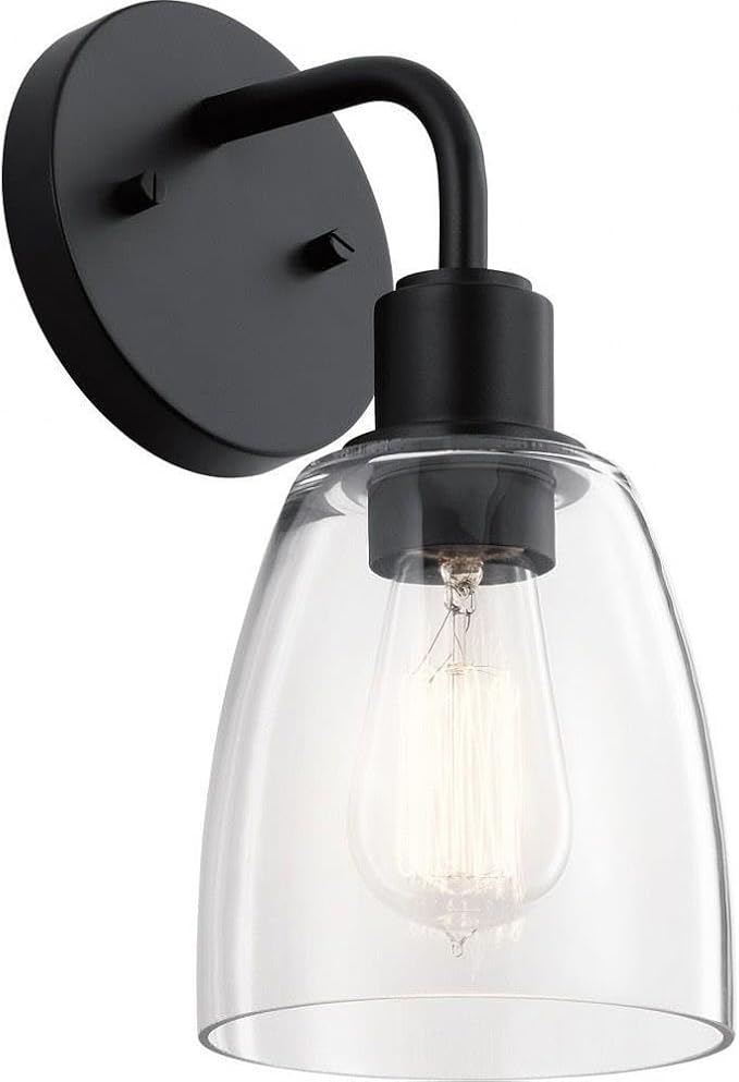 Kichler Meller 11 Inch 1 Light Wall Sconce with Clear Glass in Black