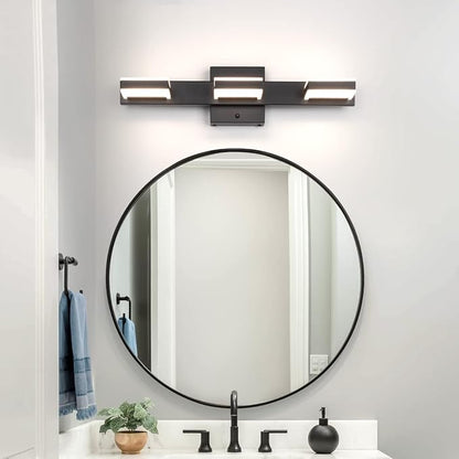 mirrea 20" 3 Light 3CCT LED Black Bathroom Vanity Light Fixture | Over Mirror,Bathroom Lighting,3000K/4000K/5000K ,Dimmable,Rust-resistant,Moisture-resistant,Acrylic shade,Wall Mount