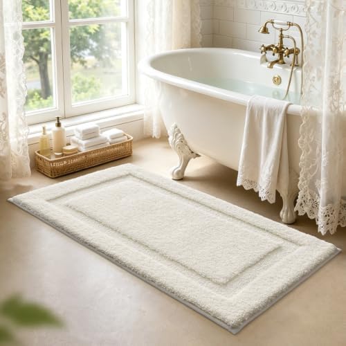 LUMI Soft Bathroom Rugs Absorbent, Non Slip Bath Mat 24x60, Ivory White