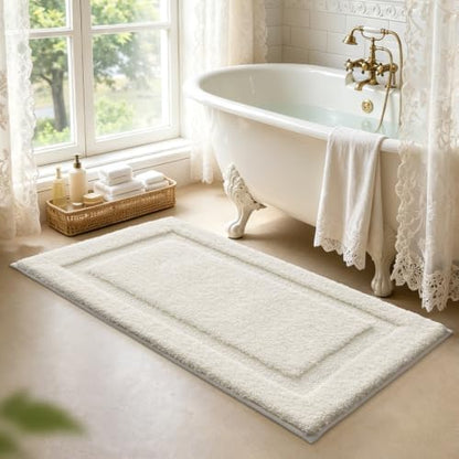 LUMI Soft Bathroom Rugs Absorbent, Non Slip Bath Mat 24x60, Ivory White