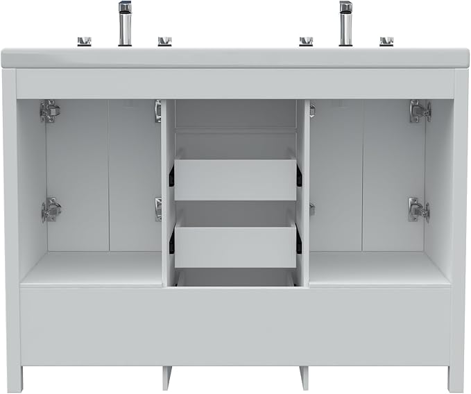48" Bathroom Vanity with Sink Combo, Modern Bathroom Storage Cabinet with Double Sink Ceramic, 4 Doors and 5 Drawers, Space-Saving Storage Cabinet, White