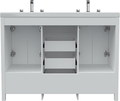 48" Bathroom Vanity with Sink Combo, Modern Bathroom Storage Cabinet with Double Sink Ceramic, 4 Doors and 5 Drawers, Space-Saving Storage Cabinet, White