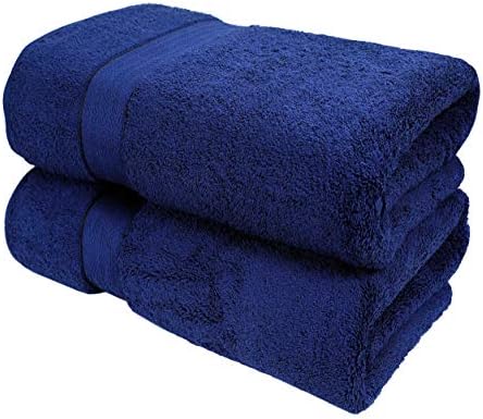 GLAMBURG 700 GSM Premium Cotton 2-Pack Oversized Extra Large Bath Sheet Set - 100% Combed Cotton - 2 Bath Sheets 35x70 - Luxury Hotel & Spa Quality - Durable Ultra Soft Highly Absorbent - Navy