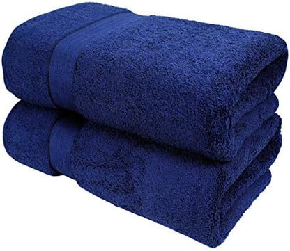GLAMBURG 700 GSM Premium Cotton 2-Pack Oversized Extra Large Bath Sheet Set - 100% Combed Cotton - 2 Bath Sheets 35x70 - Luxury Hotel & Spa Quality - Durable Ultra Soft Highly Absorbent - Navy