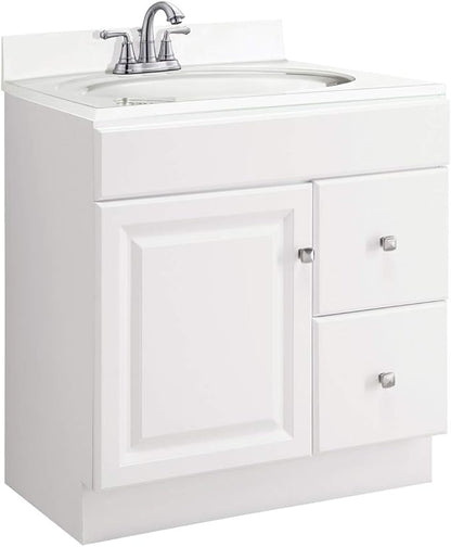 Design House Wyndham Bathroom Vanity, Solid Wood Construction, 1-Door, 2 Drawers, for 25-in. x 19-in. Vanity Tops, Easy-to-Assemble, White, 30.0 in. W x 18.0 in. L x 30.0 in. H, 597203
