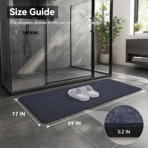MontVoo -Bath Mat Rug-Rubber Backing Non Slip Quick Dry Absorbent Thin Bathroom Rugs Fit Under Door-Faux Suede Surface Bathroom Floor Mats-Shower Rug for in Front of Bathtub Shower Navy 17"x59"
