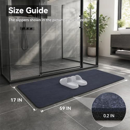 MontVoo -Bath Mat Rug-Rubber Backing Non Slip Quick Dry Absorbent Thin Bathroom Rugs Fit Under Door-Faux Suede Surface Bathroom Floor Mats-Shower Rug for in Front of Bathtub Shower Navy 17"x59"