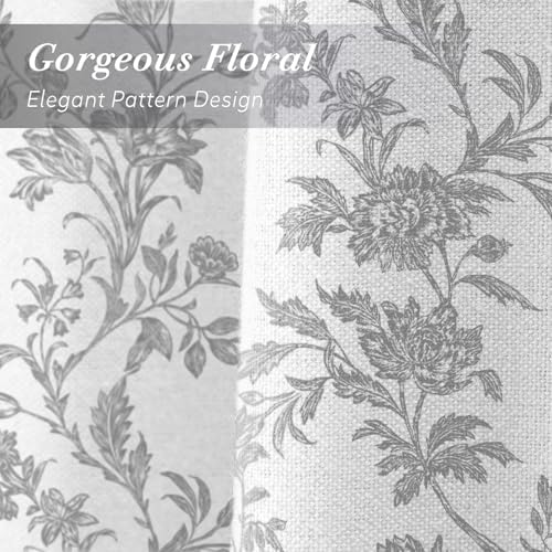 Grey Floral Shower Curtain,Vintage Cotton Cottagecore Gray Shower Curtains for Bathroom, 72" W x 72" L