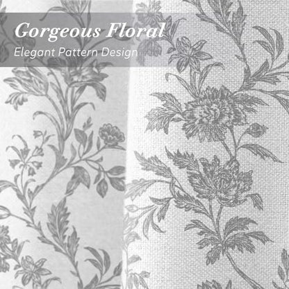 Grey Floral Shower Curtain,Vintage Cotton Cottagecore Gray Shower Curtains for Bathroom, 72" W x 72" L