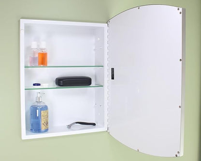 Fox Hollow Furnishings 16x20 Harper Crescent Metal Framed Rectangle Recessed Bathroom Medicine Cabinet, Arced Mirror, 14x18 in-Wall Opening, Adjustable Glass Shelves, Magnet Close, Brushed Nickel