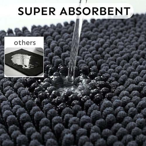 Secura Bathroom Rugs 47x28, Ultra Soft Chenille Bath Mat, Super Absorbent & Quick Dry Bathroom Mat, Non Slip Machine Washable Bath Rugs for Tub, Shower, Home Decor Accessories (Dark Gray)