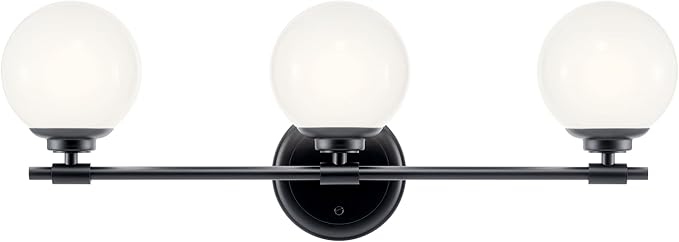 Kichler Benno 3-Light Vanity, Modern Light with Opal Glass in Black, for Bathroom or Powder Room (8.75" x 24.5"), 55172BK