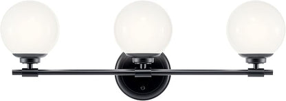 Kichler Benno 3-Light Vanity, Modern Light with Opal Glass in Black, for Bathroom or Powder Room (8.75" x 24.5"), 55172BK